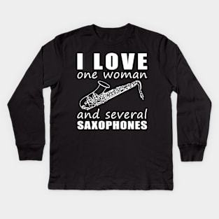 Soulful Serenade - Funny 'I Love One Woman and Several Saxophones' Tee! Kids Long Sleeve T-Shirt